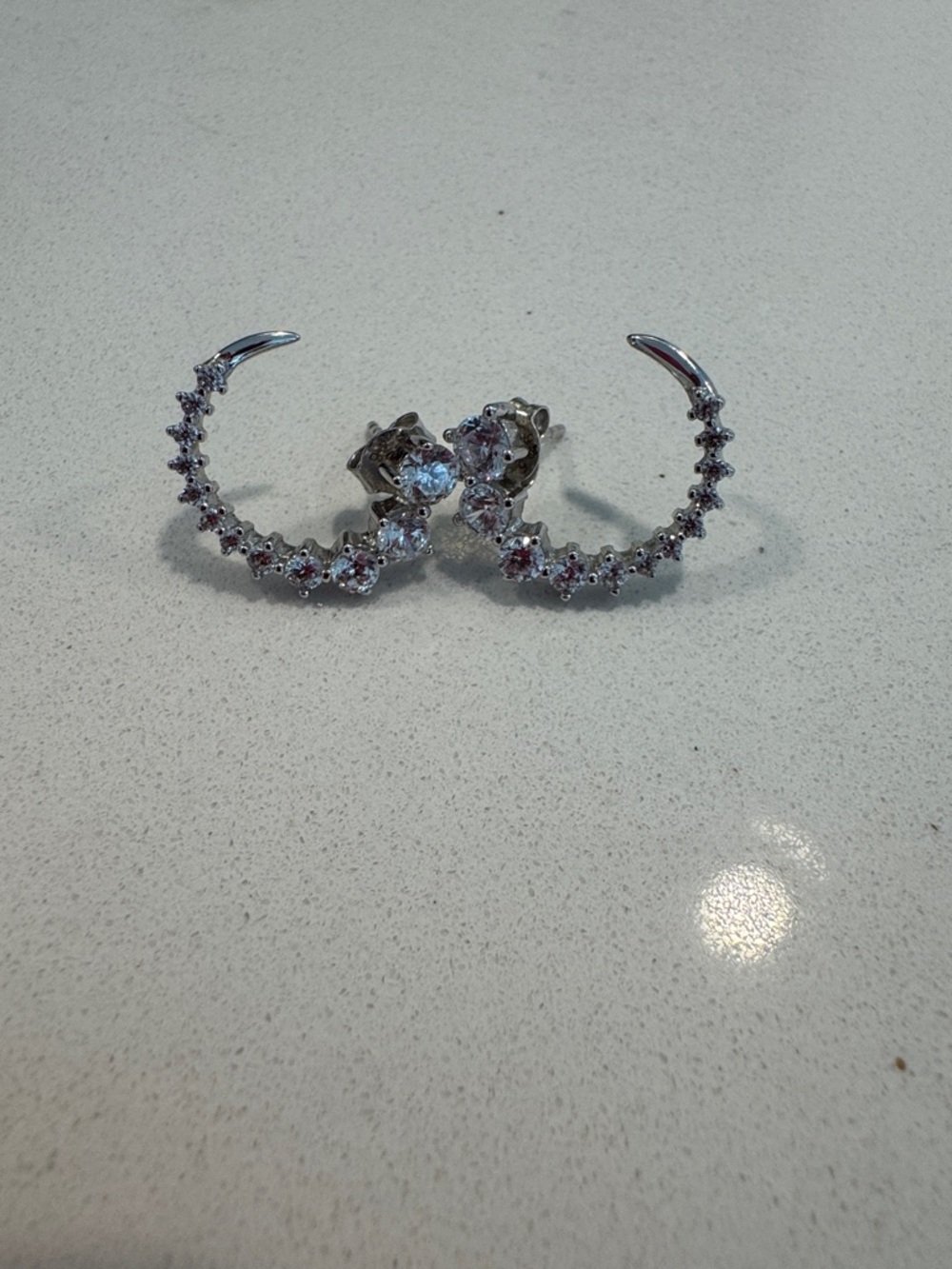 Silver Crystal Crescent Hoop Earrings